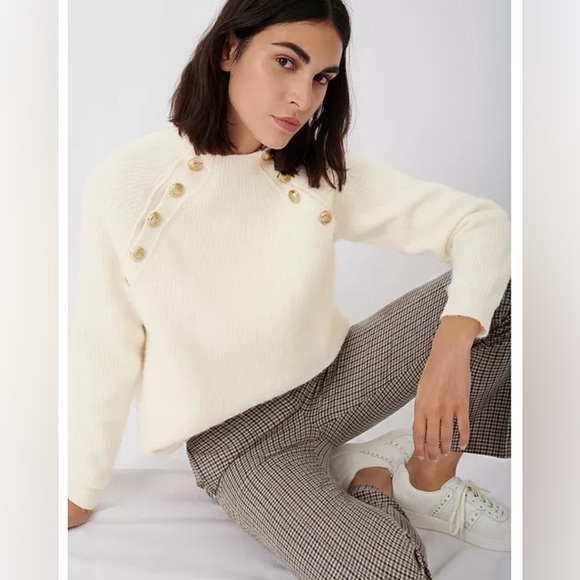 Maje Sweaters - MAJE Cream Sweater with Gold Button Accents
